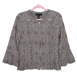 INC Medium Taupe Zipper Lace Faux Leather Wearable Art Peplum Jacket